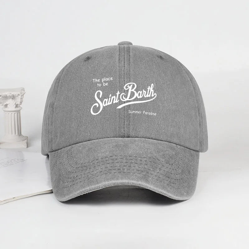 Saint Barth "The Place To Be" Print Washed Baseball Cap