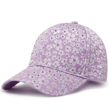 CNTANG Summer Women Rhinestone Baseball Cap Flower Embroidery Hats