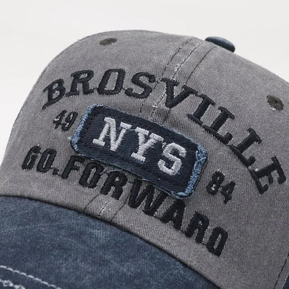 Four Seasons Men Baseball Cap Casual Distressed Cotton Letter Embroidered Cap Bent Brim Dome