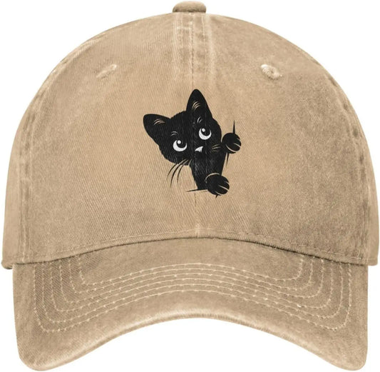 Funny Black Cat Peeking Baseball Caps For Women Man