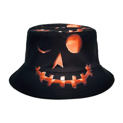 Halloween New Creative Fisherman Hat - Pumpkin Ghost Print Reversible Sun Hat Bucket Cap Funny