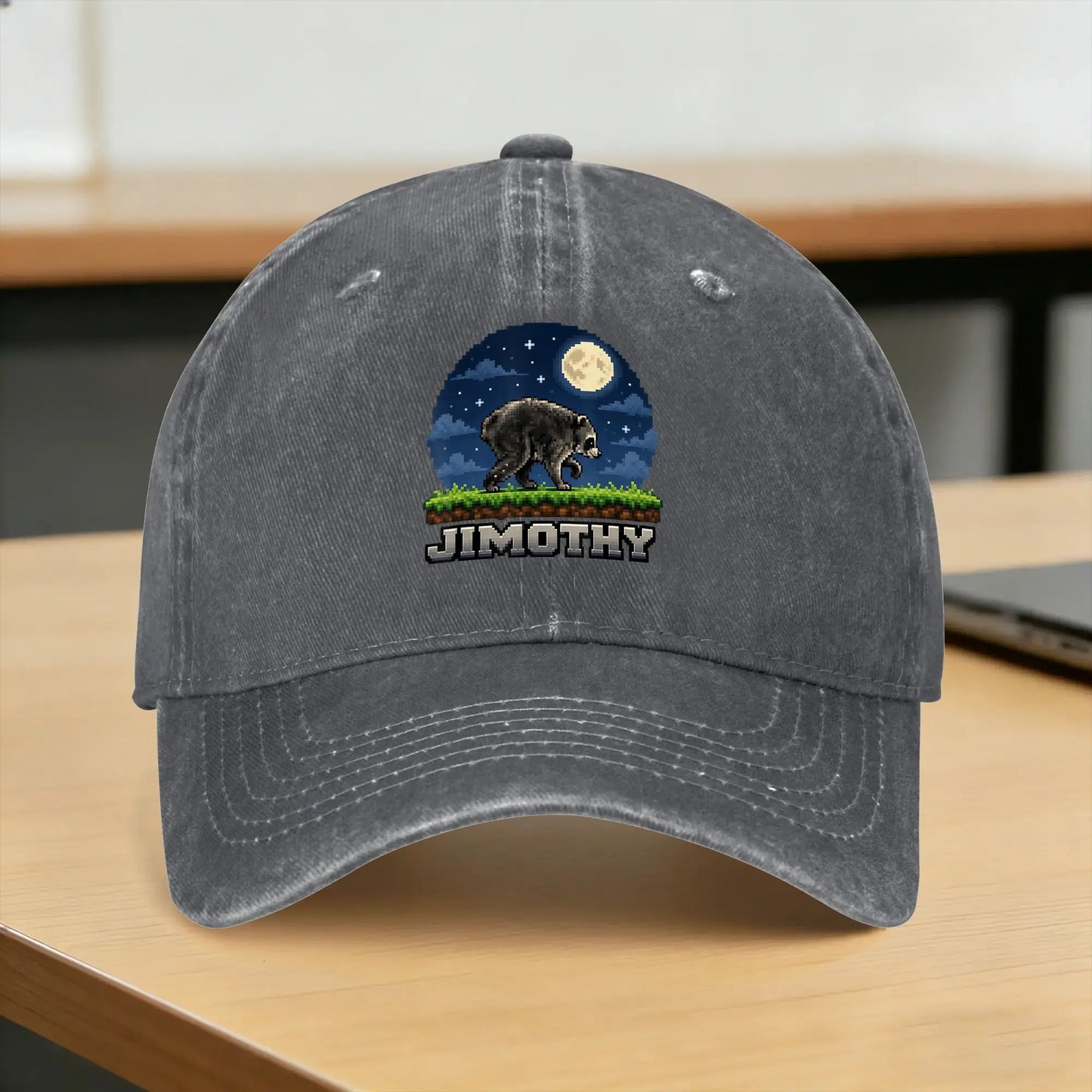 Jimothy Raccoon Pixel Art Retro Gaming Seattle Meme Casual Baseball Cap