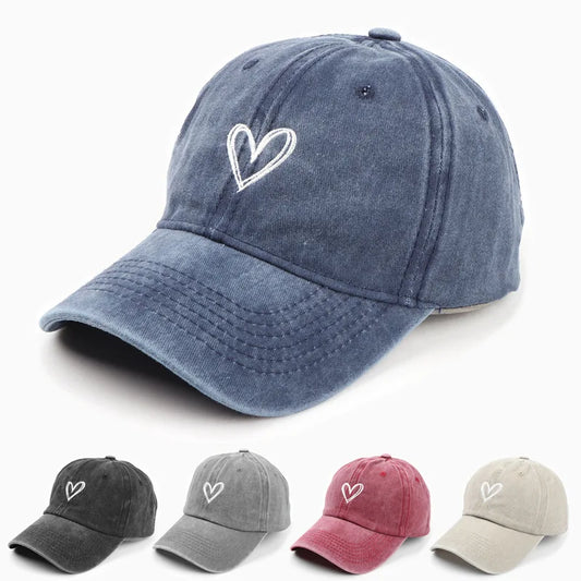 Spring Summer Hat Denim Baseball Hat Female Embroidered Peach Heart Wash Casual Korean Version