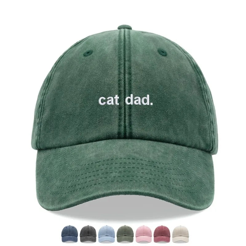 Cat Dad Retro Washed Baseball Cap