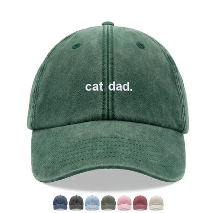 Cat Dad Retro Washed Baseball Cap