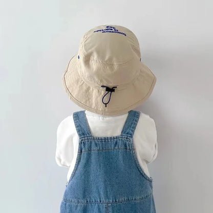 Summer Quick-Dry Baby Children Bucket Hat Solid Color Letter Kids Fisherman