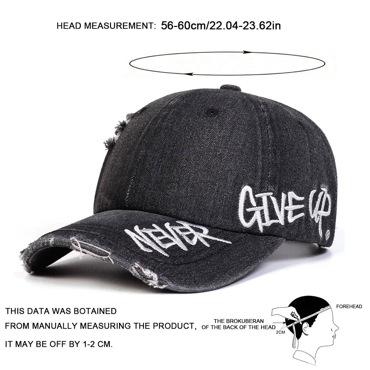 Unisex NEVER GIVE UP Letter Embroidery Baseball Caps