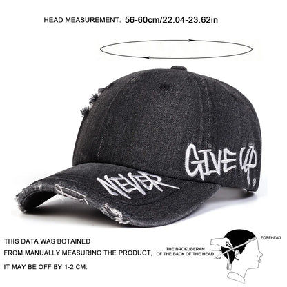 Unisex NEVER GIVE UP Letter Embroidery Baseball Caps