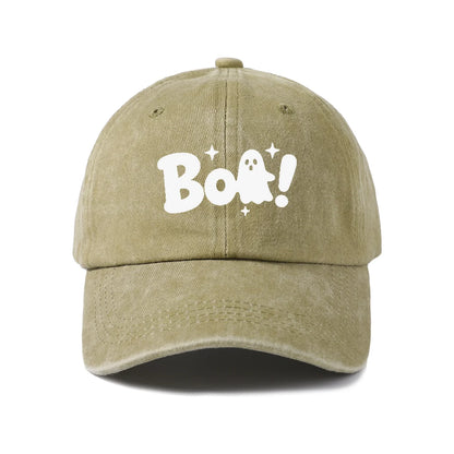 Vintage Washed Boo Ghost Quote Graphic Baseball Cap
