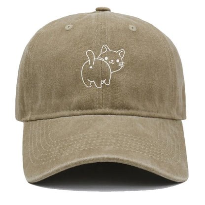 Cute Cat Butt Embroidered Washed Baseball Cap