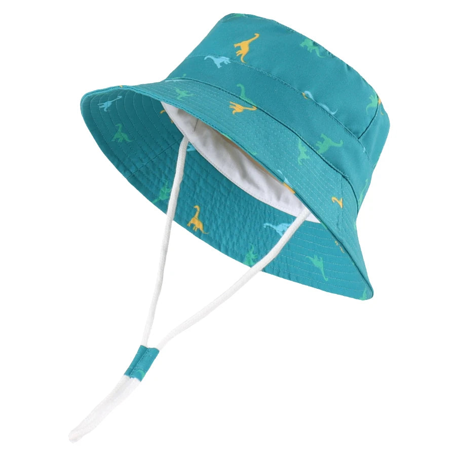 Dinosaur Wide Brim Summer Outdoor Hat Cotton Bucket Hat With Chin Strap