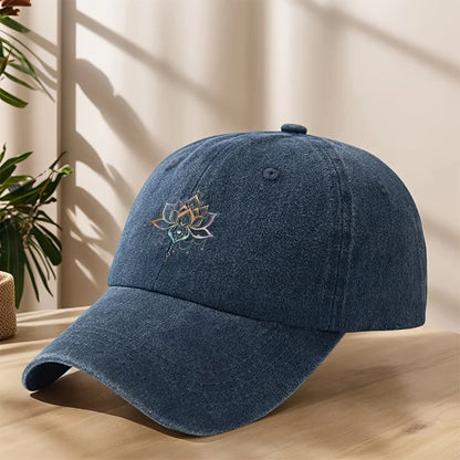 Vintage Versatile Cartoon Lotus Print Washed Vintage Soft Top Sunshade Baseball Cap