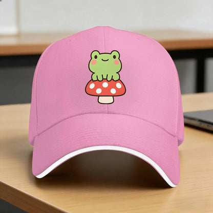 Cute Frog On A Mushroom Kawaii Frog Casual Baseball Cap