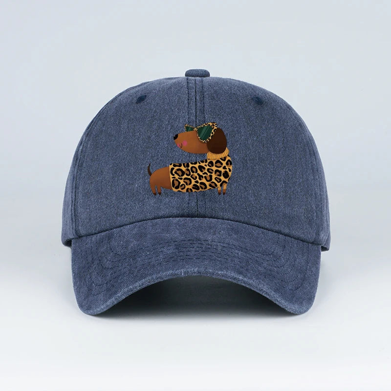 Leopard-Print Dachshund Baseball Cap