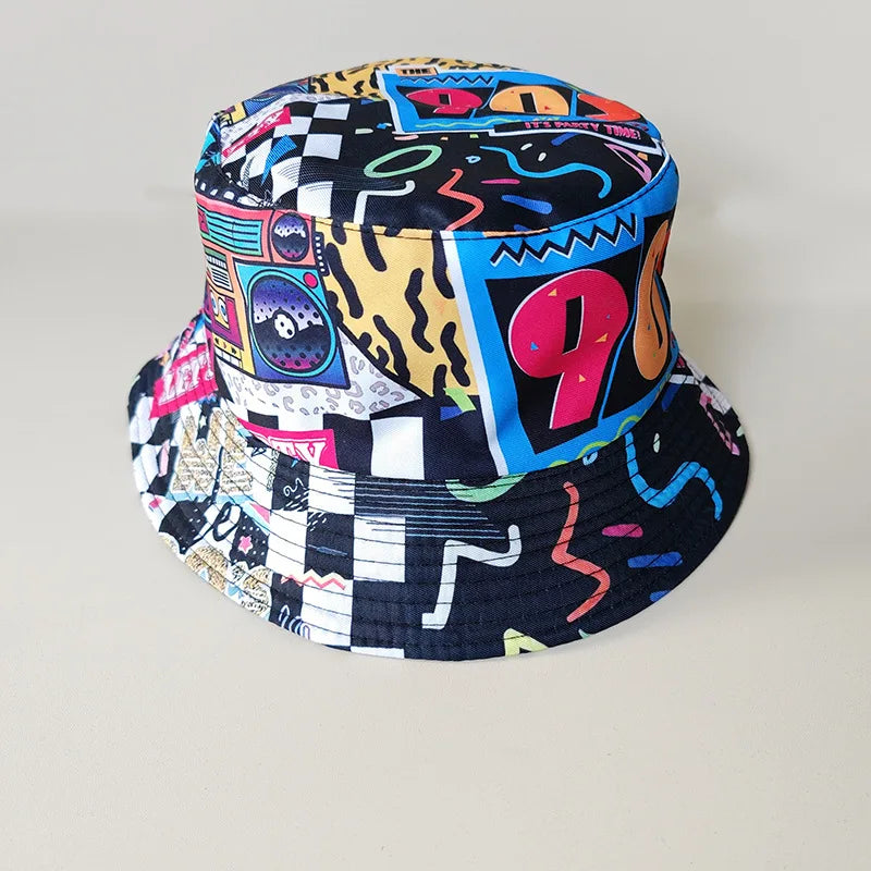 New Fashion Graffiti Sunscreen Bucket Hats Fashion Letter Print Fisherman