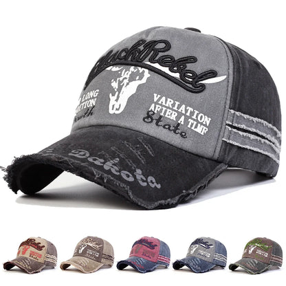 Unisex BlackRebel Letter Embroidery Wash Baseball Caps