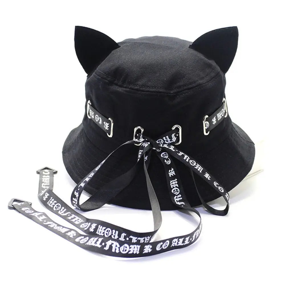 New Cute Cat Ears Bucket Hats Women Streamer Fisherman Hat Casual Panama Outdoor