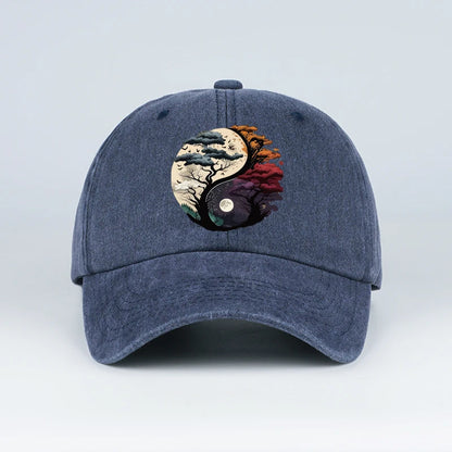 Washed Baseball Cap with Tai Chi Print Design