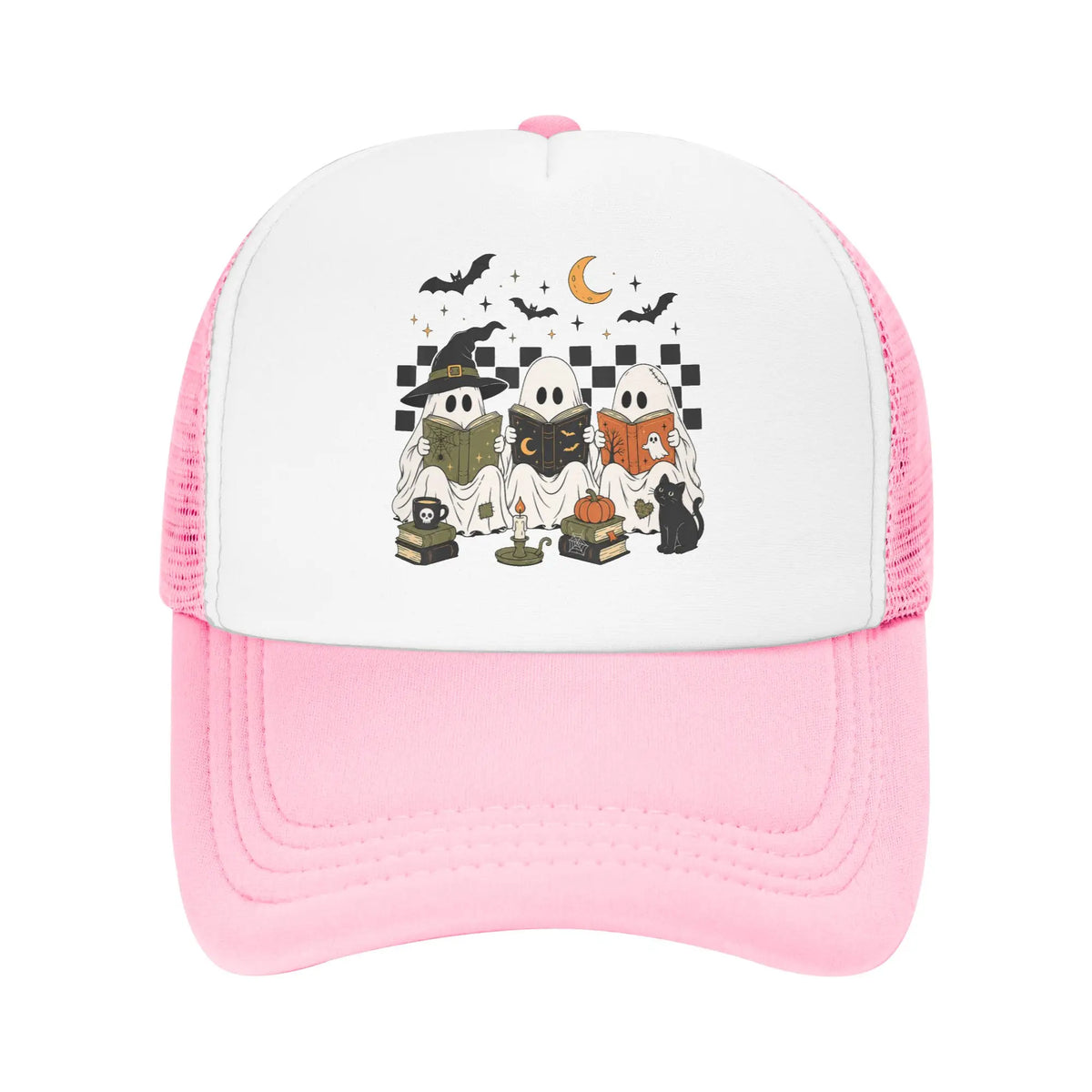 Halloween Ghost Reading Books Witch Cat Baseball Caps