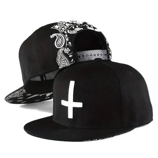 Unisex Flat Cross Embroidery Hip-Hop Hats Spring Autumn Adjustable Snapback Caps