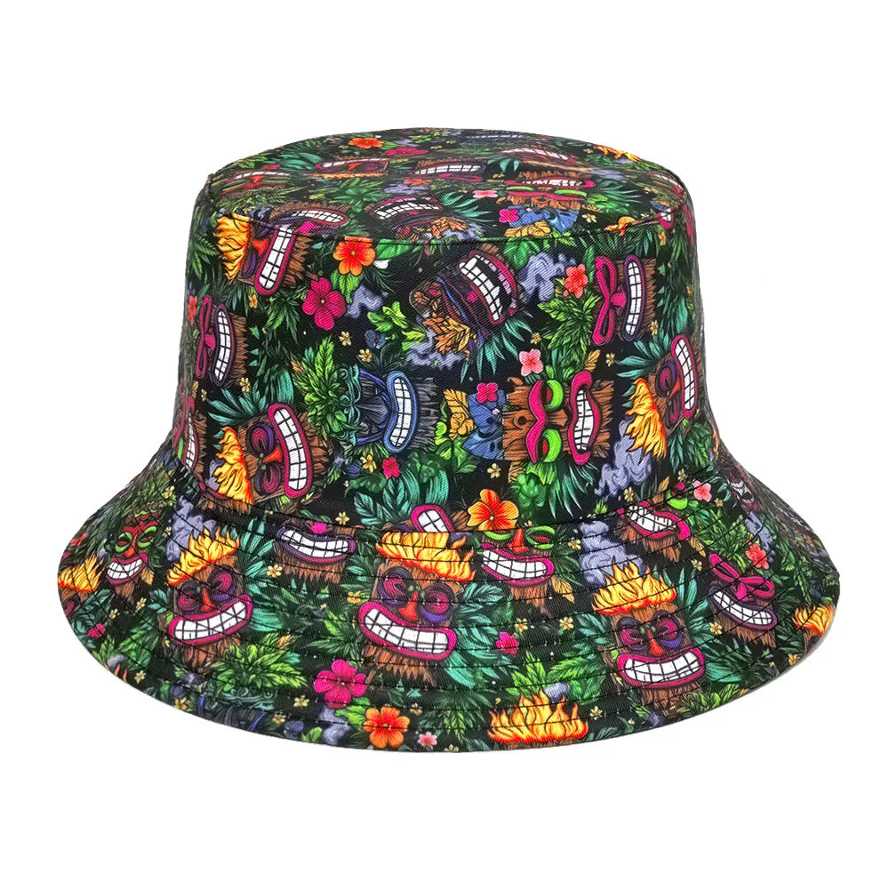 Double-sided Yellow Duck Print Pattern Panama Summer Sunscreen Fisherman Cap Bucket Hat