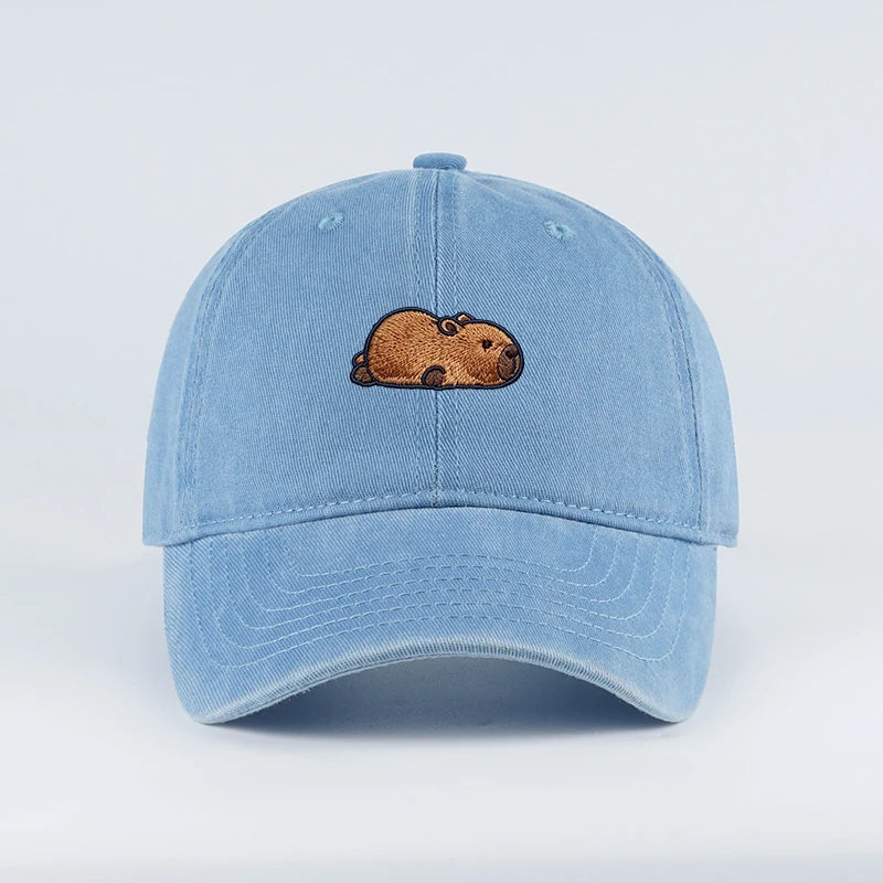 Multi-color Washed Capybara Embroidered Baseball Cap