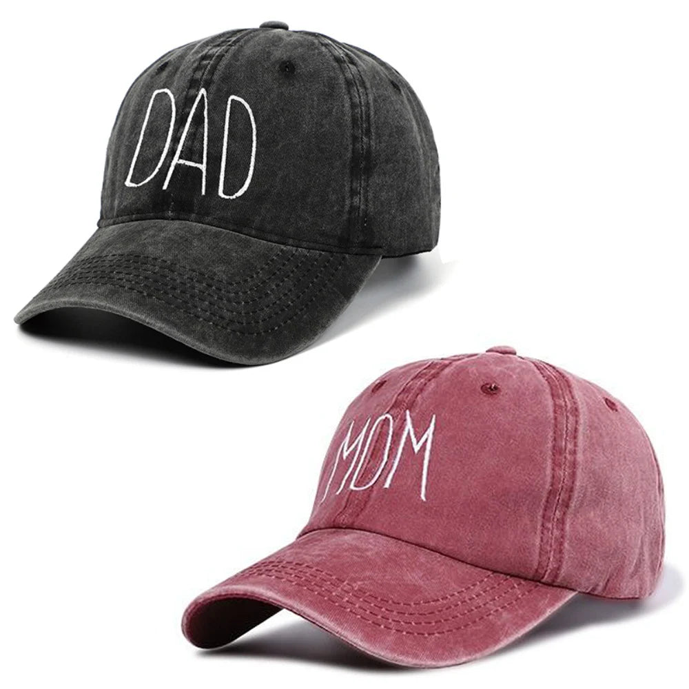 DAD MOM Embroidery Baseball Caps Vintage Washed Denim Baseball Hats