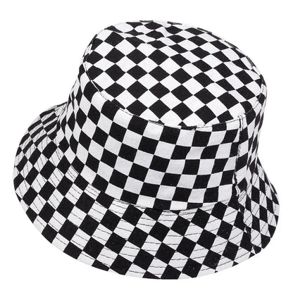 Black And White Grid Bucket Hat Wearable Fisherman Hat Travel Hat For Men Women