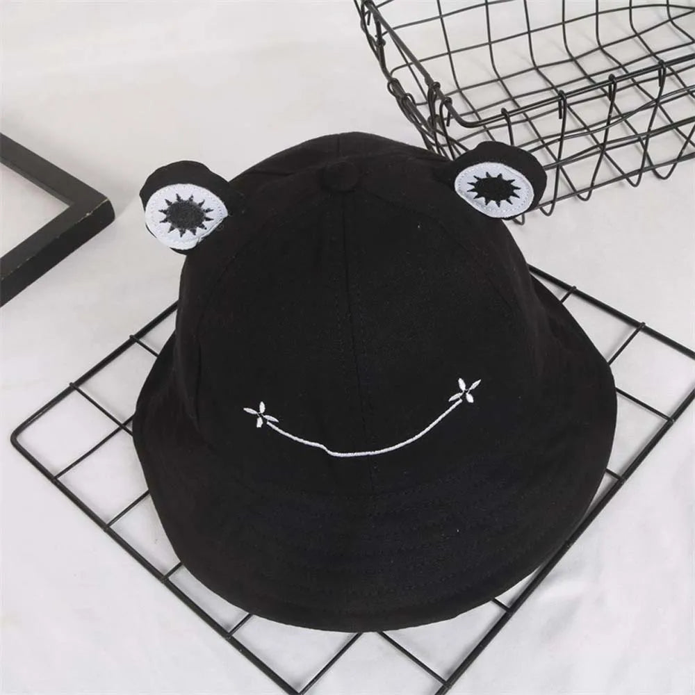 Dust proof Cute Embroidery Cotton Women Frog Sun Hat Bucket Hat
