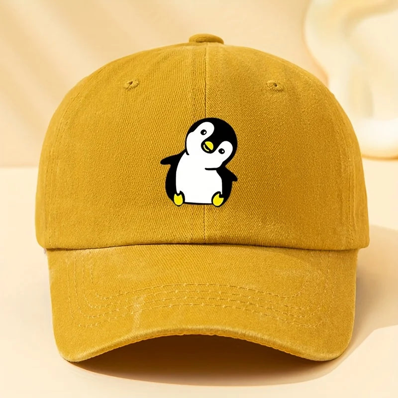 Retro Washed Penguin Cartoon Printed Baseball Cap