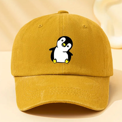 Retro Washed Penguin Cartoon Printed Baseball Cap
