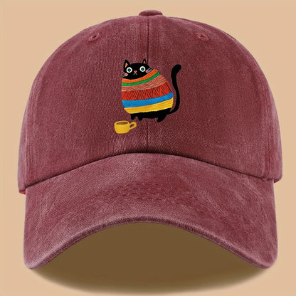 Cat Print Trucker Hat Vintage Washed Baseball Cap