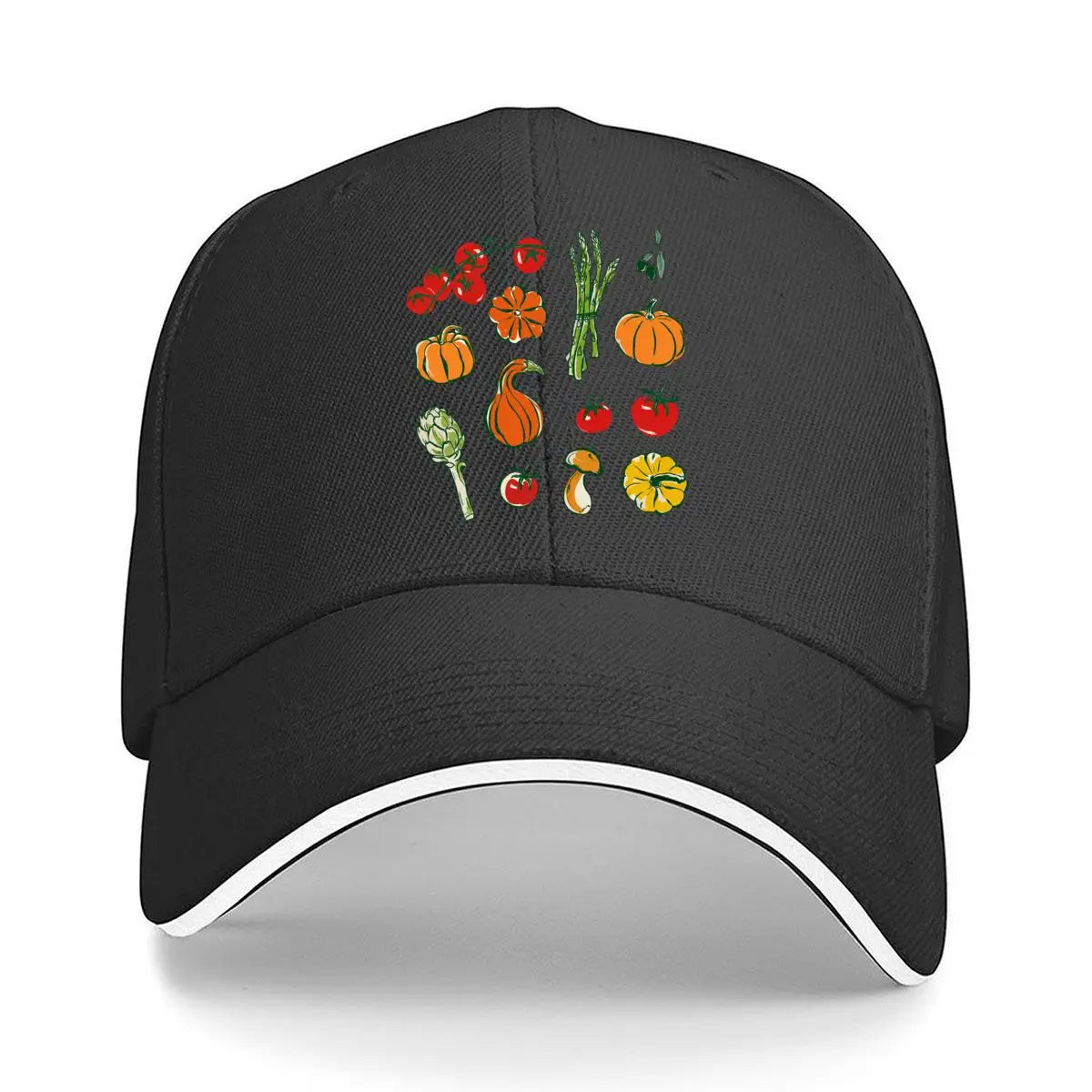 Vegetable Fruit Tomato Pumpkin Asparagus Artichoke Mushroom Olive Illustration Baseball Cap