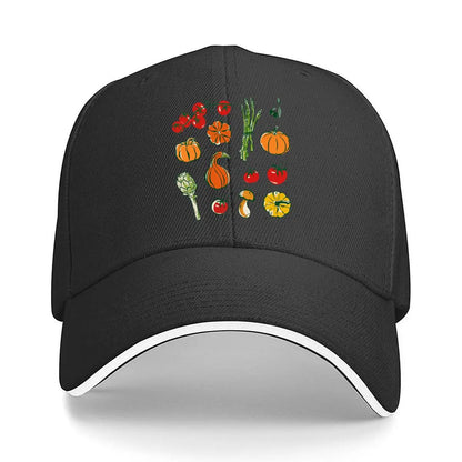 Vegetable Fruit Tomato Pumpkin Asparagus Artichoke Mushroom Olive Illustration Baseball Cap