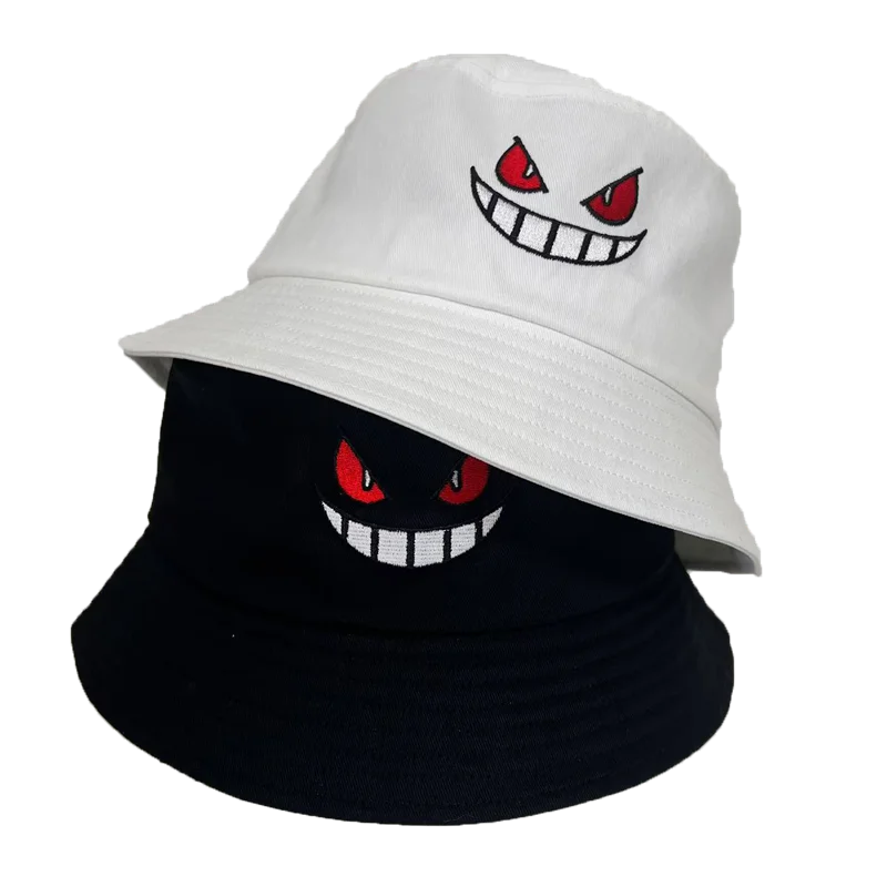 Unisex Light Board Solid Color Big Eyes Embroideried Hats Bucket Hat
