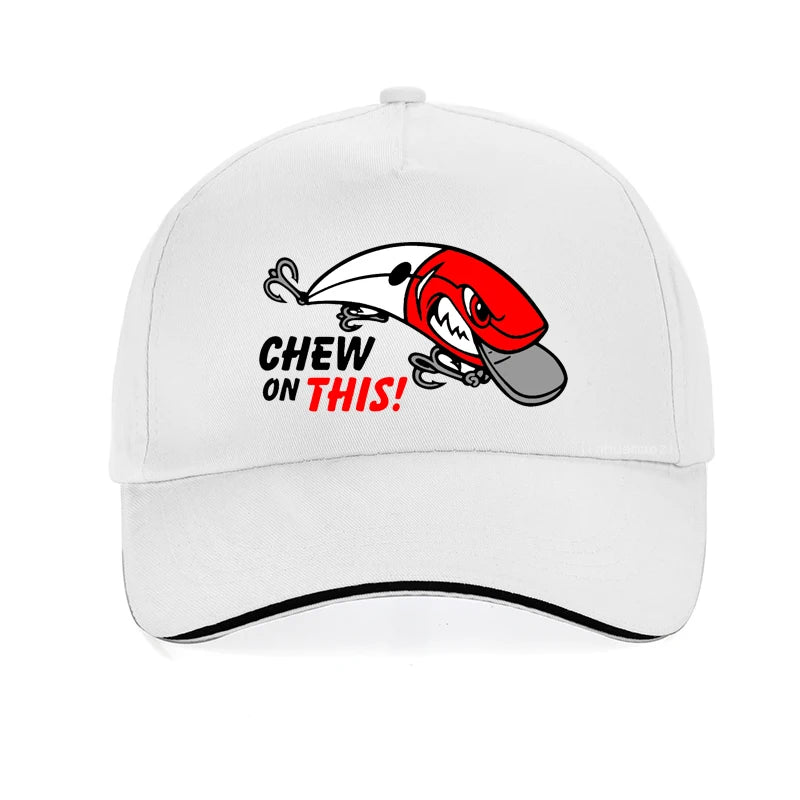 Outdoor Men Fishing Hat Cartoon Funny Chew On This Baseball Cap