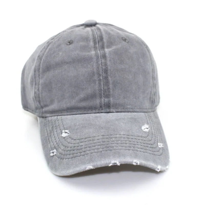 Solid Distressed Perforated Mesh Washed Baseball Cap