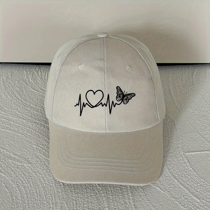A Minimalist Baseball Cap With White Butterfly Heartbeat Print Design