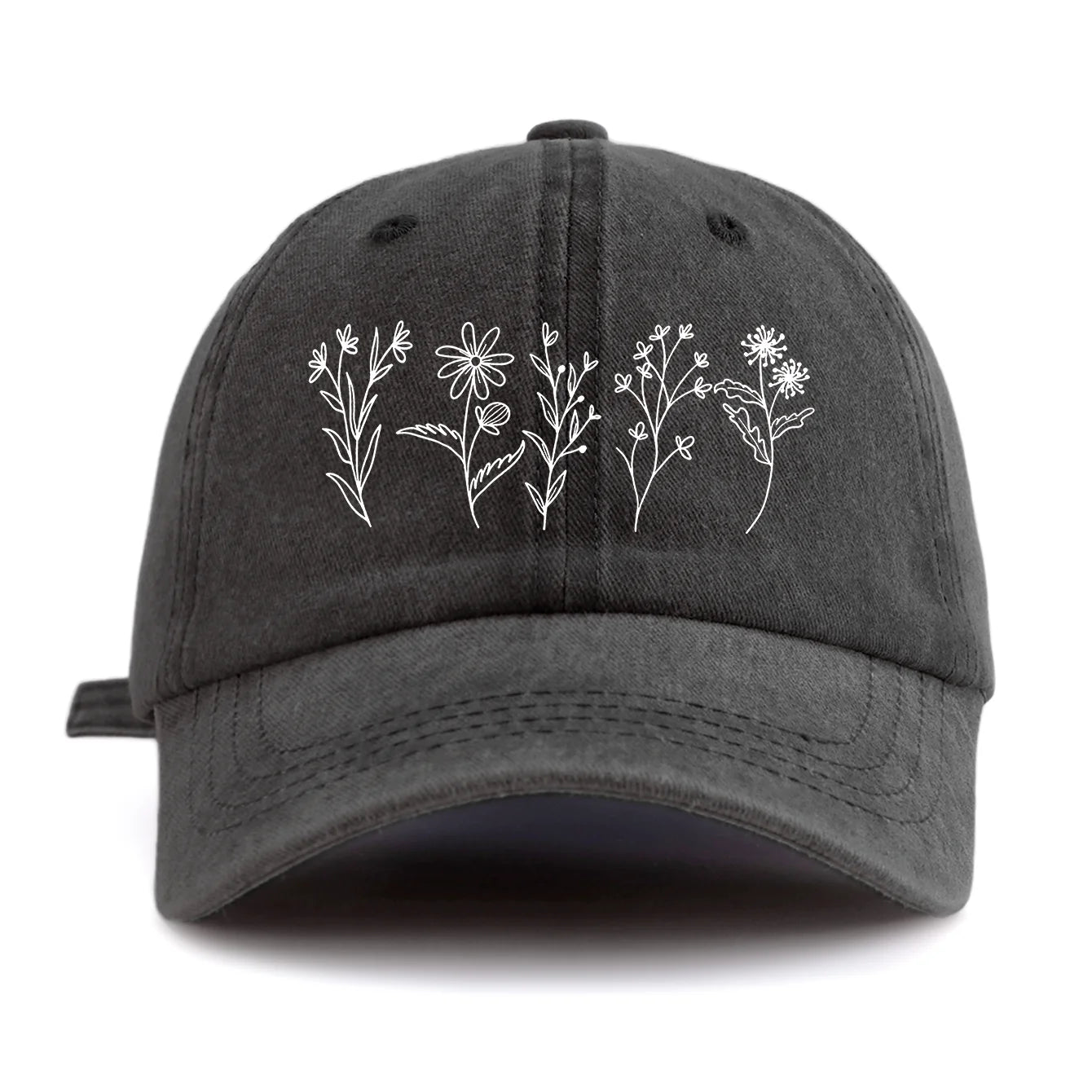 Flowers Print Washed Baseball Cap for Adults