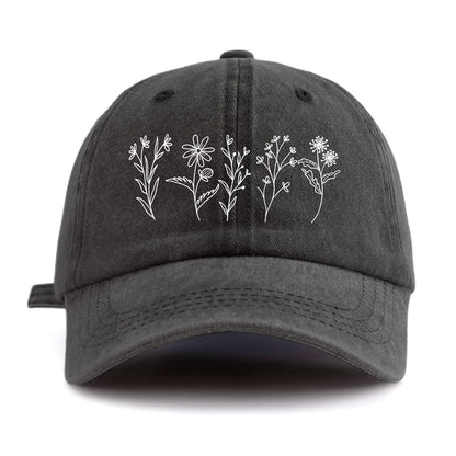 Flowers Print Washed Baseball Cap for Adults