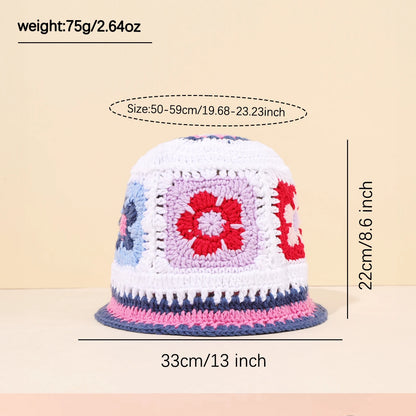 Autumn/Winter Sweet Hollow Handmade Knitted Bucket Hat Flower
