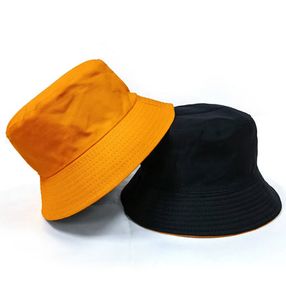 Black Solid Dots Bucket Hat Two Side Wear Unisex Simple Bob Caps Men Women