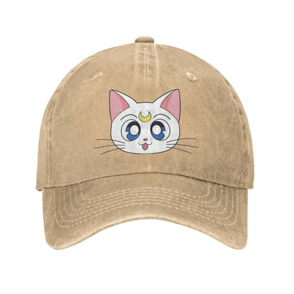 Washed Baseball Cap S-Sailor M-Moon Anime Art Cat Baseball Caps