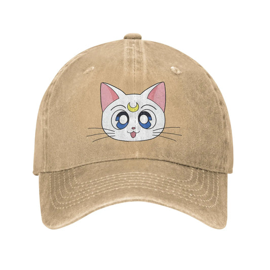 Washed Baseball Cap S-Sailor M-Moon Anime Art Cat Baseball Caps