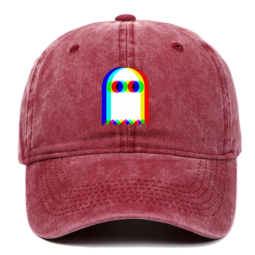 Retro Rainbow Ghost Print Washed Baseball Cap