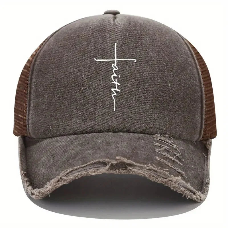 Sponge Washed Cotton Faith Print Baseball Cap Tourism Leisur