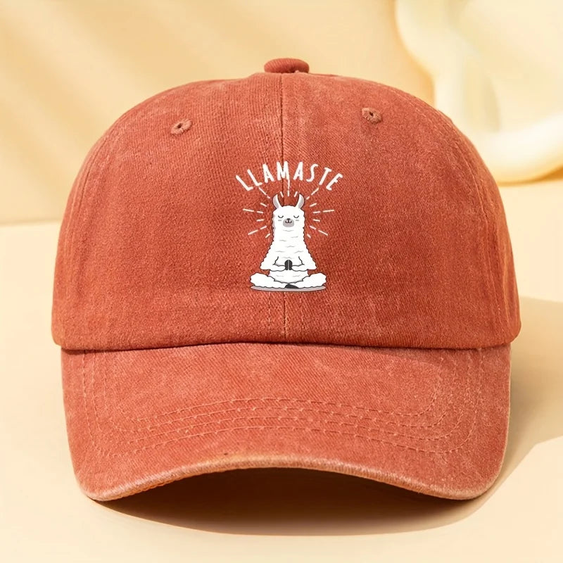 Baseball Cap with "LLAMASTE" Cartoon Llama Design