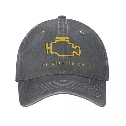 Fashion Water Washing Mechanic Auto Repair Check Engine Light Baseball Caps