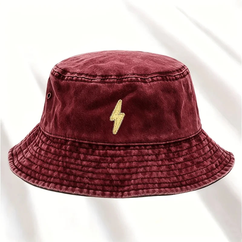 Lightning Bolt Print Distressed Bucket Hat