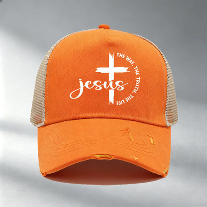 Christian Jesus Cross Print Color Block Mesh Baseball Cap